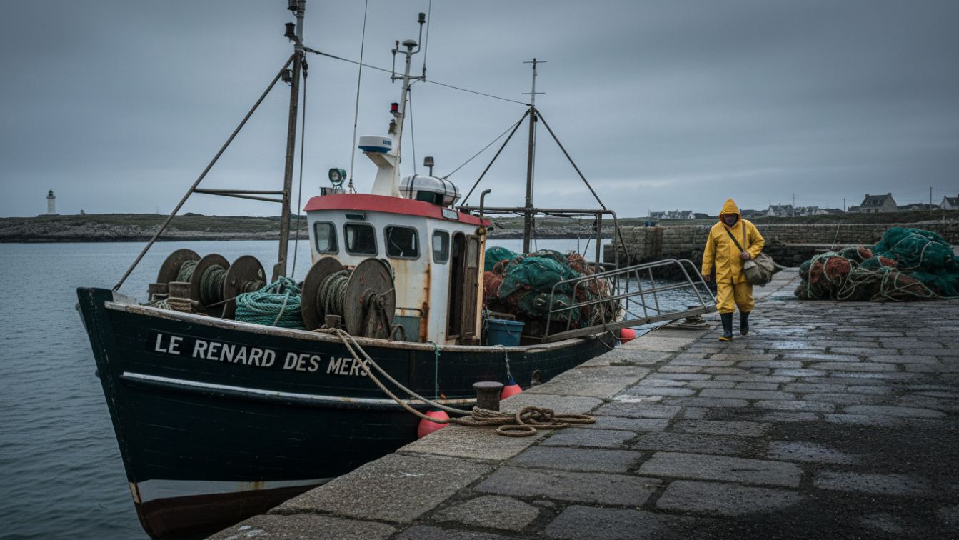 chalutier français amarré à quai en Atlantique