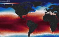 visualisation thermique des océans avec anomalies de température en rouge